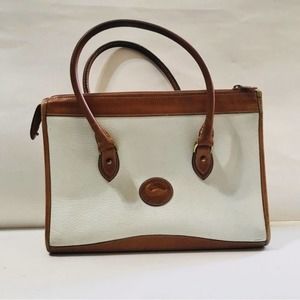 Dooney & Bourke Vintage 1990s Cream & Tan Color Leather Handbag